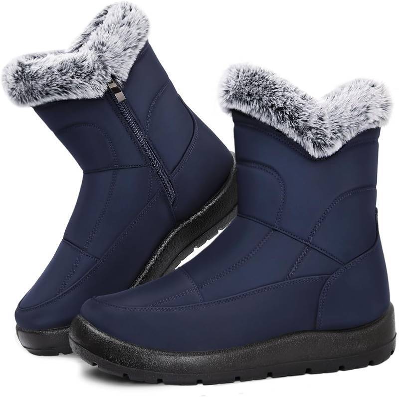 lot 6537 image: Womens Winter Snow Boots, Waterproof Faux Fur Lined Mid-Calf Booties with Zipper Comfortable Warm Shoes Outdoor, COLOR BLACK, SIZE 39