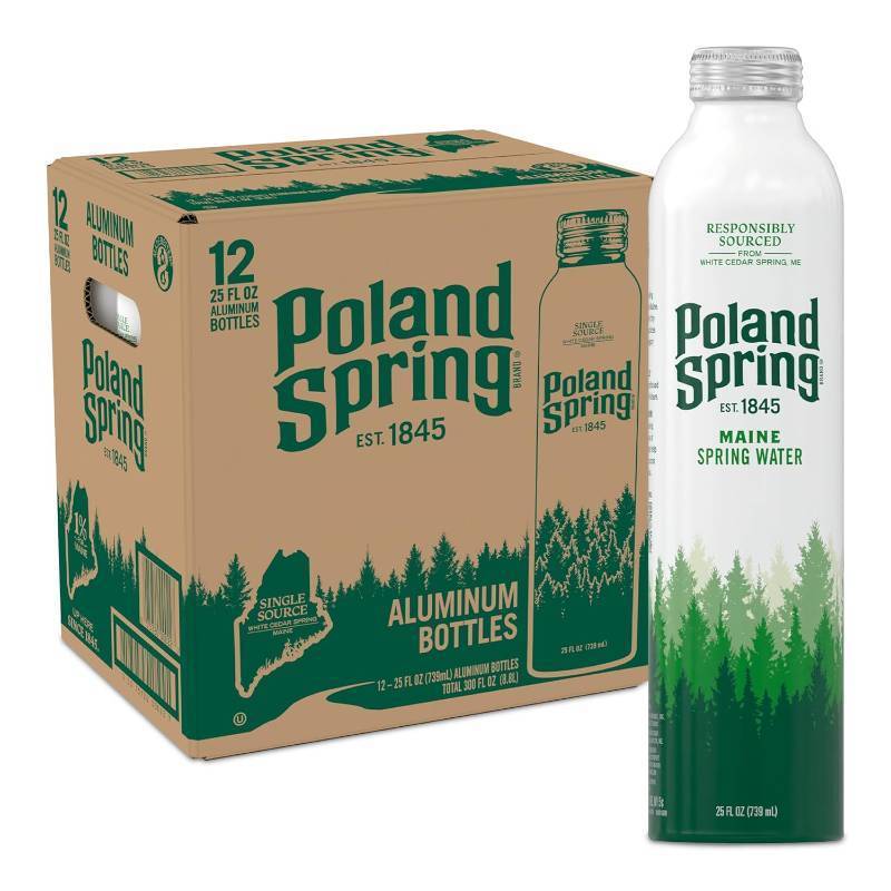 lot 5885 image: Poland Spring Maine Spring Water Aluminum Bottle   Crisp, Still Bottled Water with Naturally Occurring Minerals & Electrolytes for Taste - 12 Pack- 25 fl oz