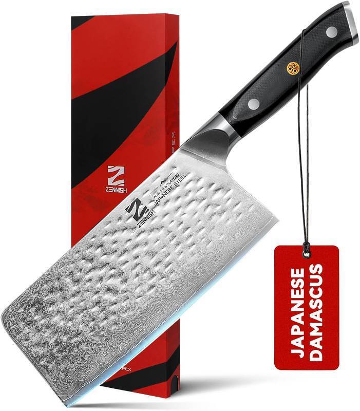 lot 5898 image: Cleaver Knife 7 Meat Cleaver - Japanese AUS-10 Damascus Steel 60HRC - Ultra Sharp Meat Cutting Knife with Full Tang G10 Handle - Professional Chinese Chef Knife for Kitchen, Gift Box, Chef Choice