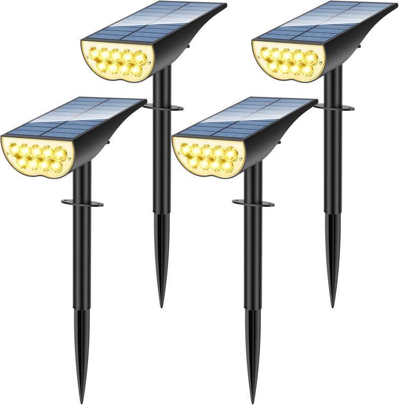 lot 6424 image: Solar Spot Lights Outdoor, Solar Lights Outdoor Waterproof IP65, 3 Brightness Modes Dusk to Dawn Landscape Spotlights for Yard Garden Pathway Tree Decoration, Warm White, 4 Pack