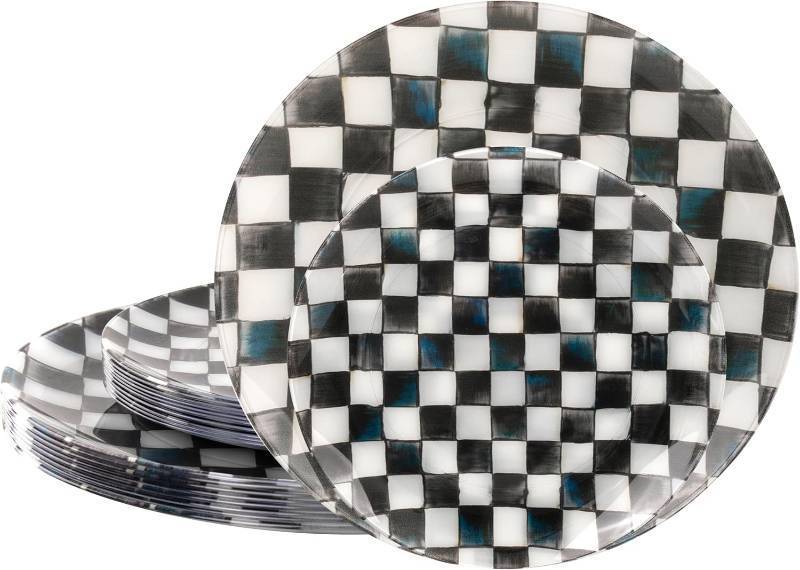 lot 6883 image: U-QE 20PCS White and Pink Butterflies Plastic Plates for Party - Retro Checkered Plates Disposable Heavy Duty - Black and White Plate for Party, Birthdays - 10 10.25 Inch Dinner and 10 7.5 Inch Dessert Plate