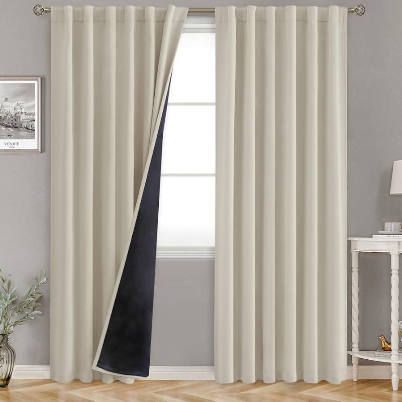 lot 7012 image: BGment Camel Blackout Curtains for Bedroom 63 Inch Length, Thermal Insulated Window Curtains Soundproof Room Darkening Curtain Drapes, Each Grommet Curtains 52 Inch Wide, 2 Panels, White