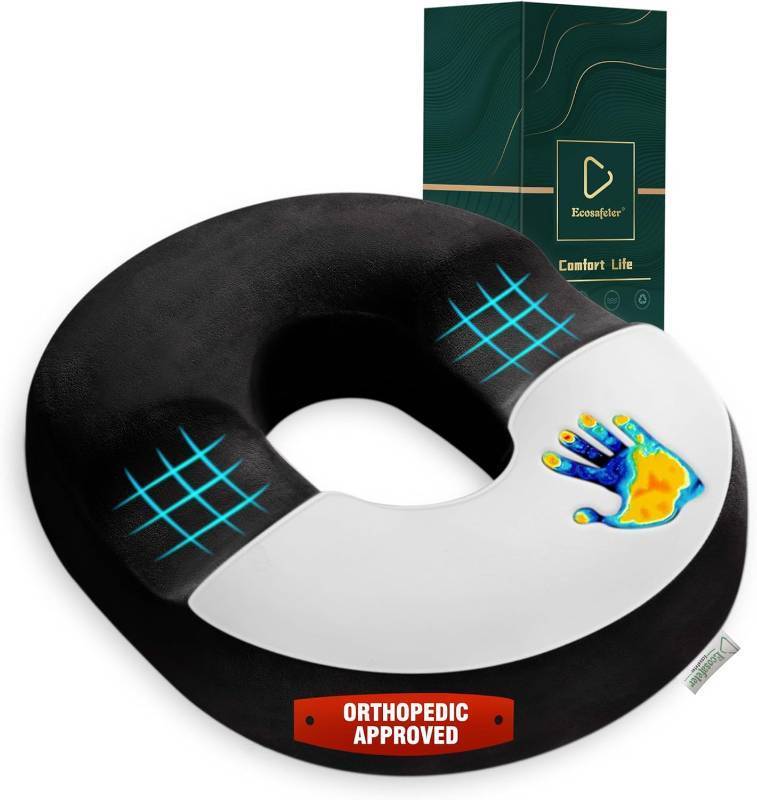 lot 7408 image: Donut Cushion Memory Foam Hemorrhoids Cushion for Postpartum & Coccyx & Tailbone Pain Pressure Relief for Office Chair, Wheelchair, Office, Car Seat (Black)
