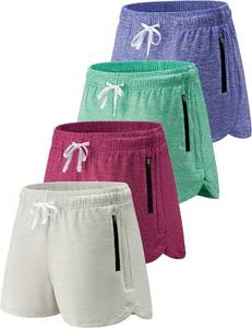 lot 5836 image: 4 Pack Youth Girls Athletic Shorts 3, Girls Soccer Shorts, Kids Workout Gym Clothes Activewear Apparel with Zipper Pockets SIZE YOUTH SMALL