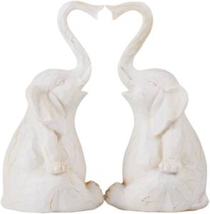 lot 5846 image: Loving Pair of Elephants - Handmade Elephant Statues - Symbolic Home Decor Figurines for Love, Luck, and Harmony - Ideal Gift for Wedding, Anniversary, Mothers Day ONE BROWN ONE WHITE