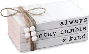 lot 5847 image: Lavender Inspired Farmhouse Book Decor-Always Stay Humble and Kind Sign-Book Shelf Decor-3 Pieces Faux Wooden Book Stack for Coffee Table Decor-Living Room Decor-Fireplace mantle table decor