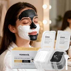 lot 8255 image: Dual Kaolin Clay Mask & Black Mask Clay - 2-in-1 Deep Pore Cleansing Facial Mask with Amazonian White Clay and Black Mud - Targeted T-Zone & U-Zone Care for Blackheads, Oil Control & Soothing - 4.94Oz