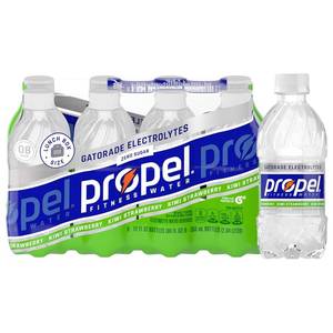 lot 8262 image: Propel Electrolyte Enhanced Water Sports Drink, Kiwi Strawberry Flavored Water, Zero Calorie & Zero Sugar Hydration with Electrolytes and Vitamins C & E, 12 fl oz Water Bottles (8 Pack)