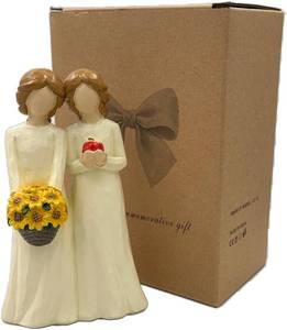 lot 8265 image: Sister Figurines - Forever Bond Sunflower & Apple Decor for Women, Bestie Friendship Christmas & Birthday Gift (Off White, 5.6 inch)