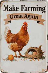 lot 8277 image: Funny Chicken Coop Signs and Accessories, Make Farming Great Again, Patriotic Farmhouse Metal Wall Art for Coop Farm Stand Chicken Farm Fresh Butt Nuggets Sign 8 12 Inch (white chicken coop)