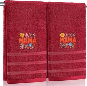lot 8278 image: Tudomro 2 Pcs Mama Gifts for Mothers Day Dark Red Flower Hand Towels13.4 x 29.1 Inch Cotton Embroidered Mama Bathroom Towel Absorbent Super Soft for Bathroom