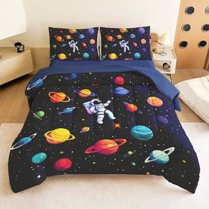 lot 8281 image: Boys Full Size Space Bedding Set - 5 Piece Rocket & Galaxy Comforter with Deep-Pocket Sheet, Whole-Piece Filling, Machine Washable Bed-in-a-Bag for Kids Room Makeover & Gifts