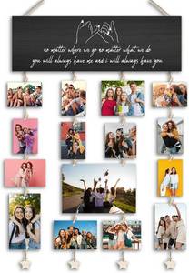 lot 8303 image: Orchroma Friends Picture Frames Collage Wall Decor,Long Distance Friendship Gifts,Friends Photo Picture Board,Hanging Photo Display with Clips,Home Liveing Room Dorm Bedroom Wall Decor(Black)