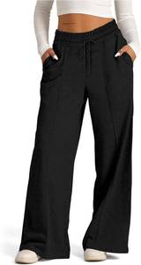 lot 8321 image: SOFIAS CHOICE Womens High Waist Drawstring Sweatpants with Pockets Loose Straight Leg Lounge Pant Black Small