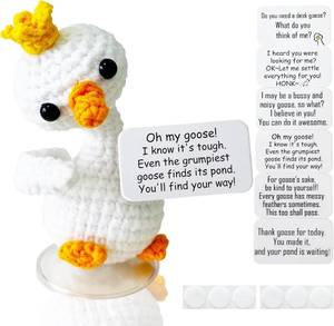 lot 8338 image: Mini Desk Goose 3.5 Inch Positive Crochet Animals with Positive Messages, Mini Desktop Goose Desk Decor Birthday Gifts for Coworkers Her Women Friends