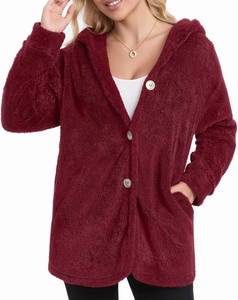 lot 8347 image: MANGOPOP Womens Fleece Jacket 2025 Winter Oversized Fuzzy Hooded Coat Button Cardigan Sherpa Sweaters Outerwear with Pockets Size Small
