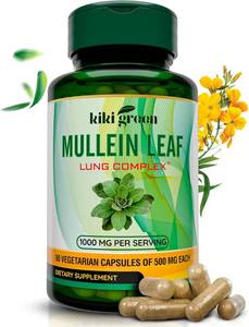 lot 10737 image: KIKI Green Mullein Leaf Extract Capsules - Vegan Herbal Supplement - for Lung Cleanse, Support, Better Respiratory, Immune Function - 1000mg 45 Servings - 90 Count