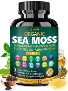 lot 10738 image: Bualle Organic Sea Moss Capsules with Sea Moss,Black Seed Oil,Ashwagandha,Bladderwrack,Ginger,Burdock Root for Immune System,Skin,Energy Support-150 C