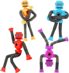 lot 10779 image: XONTEUS Easter Basket Stuffers for Kids, Robot Pop Tubes Fidget Toys (4 Pack) - Sensory Toys for Autism & ADHD, Stretch and Connect Toddler Toys for Travel & Airplane Activities