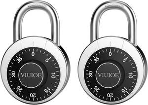 lot 10793 image: Combination Padlock 2 Pack, Heavy Duty Dial Lock for Gym Locker & School Locker, Hardened Steel Shackle, Anti-Shim, 2 Unique Codes, 3-Digit, Black