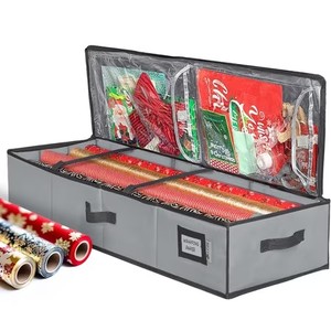 lot 10799 image: HOLDN STORAGE Wrapping Paper Storage Container, Fits 27 Rolls Gift Wrap, Extra Pockets for Ribbons & Bows, Underbed Storage - Gray