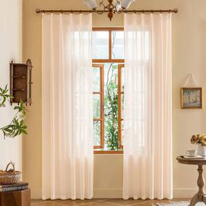 lot 10804 image: MAIHER 90 Inch Length Sheer Pinch Pleat Curtains Light Filtering Soft Touch Pink Curtains 90 Inches Long Pleated Drapes with Hooks for Bedroom, Soft Pink, 42W x 90 L, 2 Panels