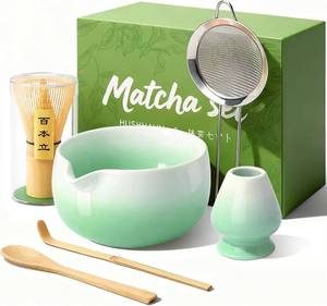 lot 10819 image: Matcha Whisk Set, Ceramic Matcha Set Includes Bowl & Holder, Bamboo Whisk (Chasen), Scoop, Spoon and Sifter, 6PCS Matcha Kit Covers Everything Needed for Making Matcha (Green)