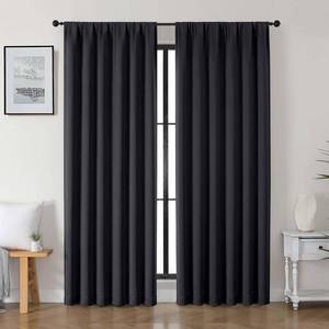 lot 10821 image: Gwine Black Blackout Curtains for Bedroom 84 inches Long 2 Panels Set, Solid Noise Reducing Thermal Insulated Blackout Curtains for Living Room with Rod Pocket, Each 50 Wx84 L