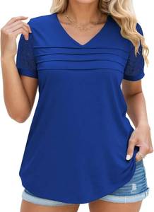 lot 10836 image: DOLNINE Womens-Plus-Size-Tops Fashion Lace Short Sleeve Shirts Casual V Neck Tees Going Out Pleated Tunics Blouses 4XL