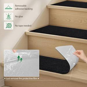 lot 10848 image: Stair Treads for Wooden Steps Indoor 8 x 30 Non-Slip Carpet Stair Runners Washable Reusable Adhesive Indoor Stairs Tread Rug Stain Resistant Edging Staircase Mat for Kids and Pets COLOR IS GRAY