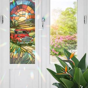 lot 10886 image: Decorative Truck Stained Glass Window Film, Truck Stained Glass Window Film for Bathroom Door Heat Anti UV