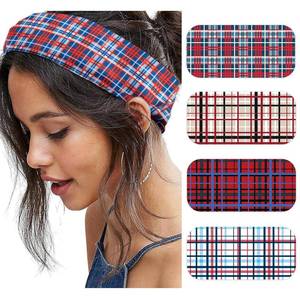 lot 10888 image: Plaid Headbands for Women Wide Checkered Head Bands for Womens Hair Non Slip Wraps Elastic Stretchy Bandanas Workout Fashion Hair Accessories Birthday Gifts for Valentines 4PCS