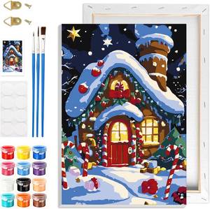 lot 10890 image: GHHKUD Christmas Paint by Numbers with Frame for Adults Beginners, DIY Landscape Paint by Numbers for Age 6-12, Art on Canvas Gifts Home Wall Decor 8x12in