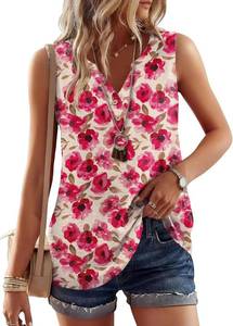 lot 10907 image: Micoson Summer Tank Tops for Women V Neck Sleeveless Tops Chiffon Casual Loose Flowy Button Down Boho Tshirt 2026 Size XL