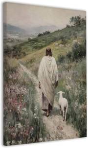 lot 10911 image: UCRAASDEB Framed Jesus Leaves The 99 Sheep Wall Art Lost Sheep Picture Vintage Religious Prints Jesus and Lamb Canvas Painting Poster Christian Wall Decor for Church Room Prayer Room Decor 16 x 12