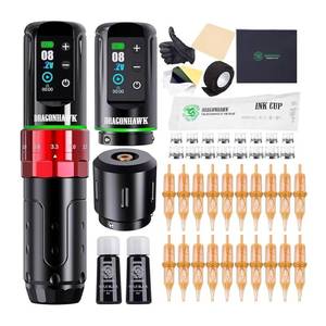 lot 10926 image: Dragonhawk L3 Complete Tattoo Gun Kit Cordless Cord Pen Machine 7 Strokes Length 2 Batteries Power Supply Mcore Motor Tattoo Needles Cartridges for Pro Artists