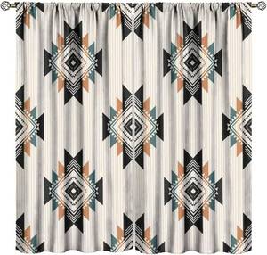lot 10945 image: Aztec Curtains Tribal Geometric Pattern Southwestern Style Rustic Blackout Window Drapes for Bedroom Living Room Kitchen Cafe Decor  W21xL45 Inch  x2 Panels