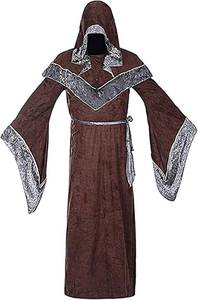 lot 10962 image: Mens Halloween Costume Sorcerer Robe, Medieval Vintage Renaissance Hooded Gown Cloak Cape Size Large