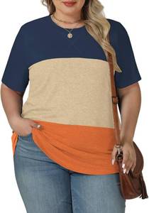 lot 10980 image: VISLILY Womens-Plus-Size-Summer-Tops Trendy Color Block T Shirts Casual Crewneck Cute Short Sleeve Blouses Tunics Tees Size XL