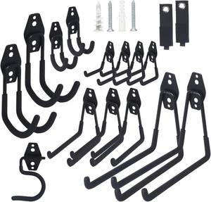 lot 10994 image: Moneeks Hardware 16 Pack Garage Storage Hook Anti-Slip Coating Heavy Duty Wall Mount Hooks for Hanging Bikes, Ladder, Garden Power Tools