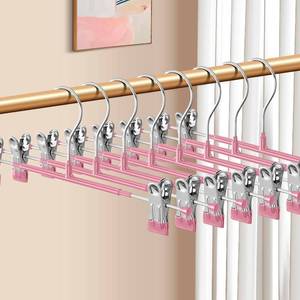 lot 11038 image: 14Inch 50PACK Pants Hangers with Clips Adjustable Skirt Hangers for Women Metal Non-Slip Trousers Hanger Heavy Duty Space Saving Clothes Hanger for Shorts,Jeans,Pink