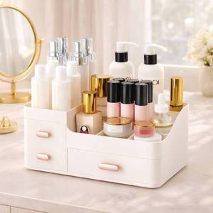 lot 11039 image: Makeup Organizer Countertop for Vanity with Drawers   Large White Makeup & Skin Care Organizer for Cosmetics & Accessories