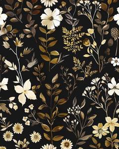 lot 11043 image: Dark Floral Peel and Stick Wallpaper Vintage Gold Leaf Contact Paper Boho Flower Wall Mural Home Vinyl Waterproof Self Adhesive Removable Renter Friendly Wall Paper 17.5 x 118