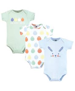 lot 11095 image: Hudson Baby Baby Boys Hudson Unisex Soft Cotton Bodysuit Triple Pack - Blue - 9-12 months