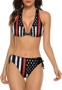 lot 11107 image: Womens Bikini Set Two Piece Swimsuit Halter String Triangle Bikini Cheeky Beach Bathing Suits, Size Small
