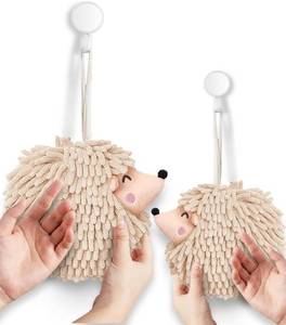 lot 11116 image: Sophie & Panda Fuzzy Ball Hand Towels - Smiley Hedgehog Hand Towels Family Set   Dry Your Hands Instantly and Conveniently with These Decorative Towels for Bathroom (2-Pack Beige)