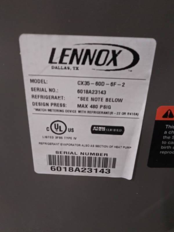 Lennox CX35-60D-6F-1, Upflow, Indoor Coil, 5 Ton, 24-1/21 in., Cased