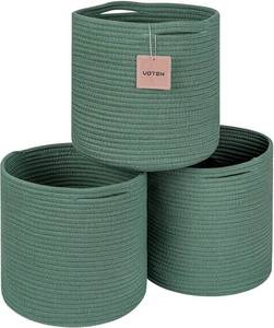 lot 11127 image: voten Storage Cubes Baskets Bins Organizer 11x11x11 Fit 12x12Cube Storage Organizer Bookcases Shelf,Durable Woven Cotton Storage Basket for Organizing,Round 3Pack Green