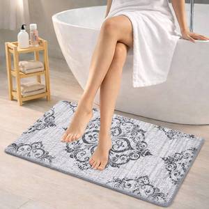 lot 11148 image: Long Bathroom Runner Rug 40x60CM Grey, High Absorbency Bath Mat Slip-Resistant Washable Boho-Style Bath Mat for Bathroom Kitchen Laundry Room - Modern Abstract Geometric Pattern Carpets