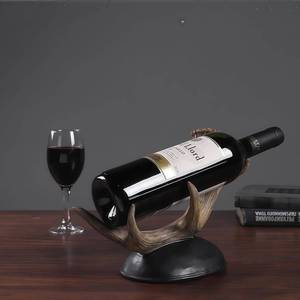 lot 11161 image: Antler Wine Bottle Rack, Rustic Resin Countertop Single Wine Bottle Holder, Practical Home Tabletop Decor Craft for Living Room, Dining Room, Cellar, and Bar
